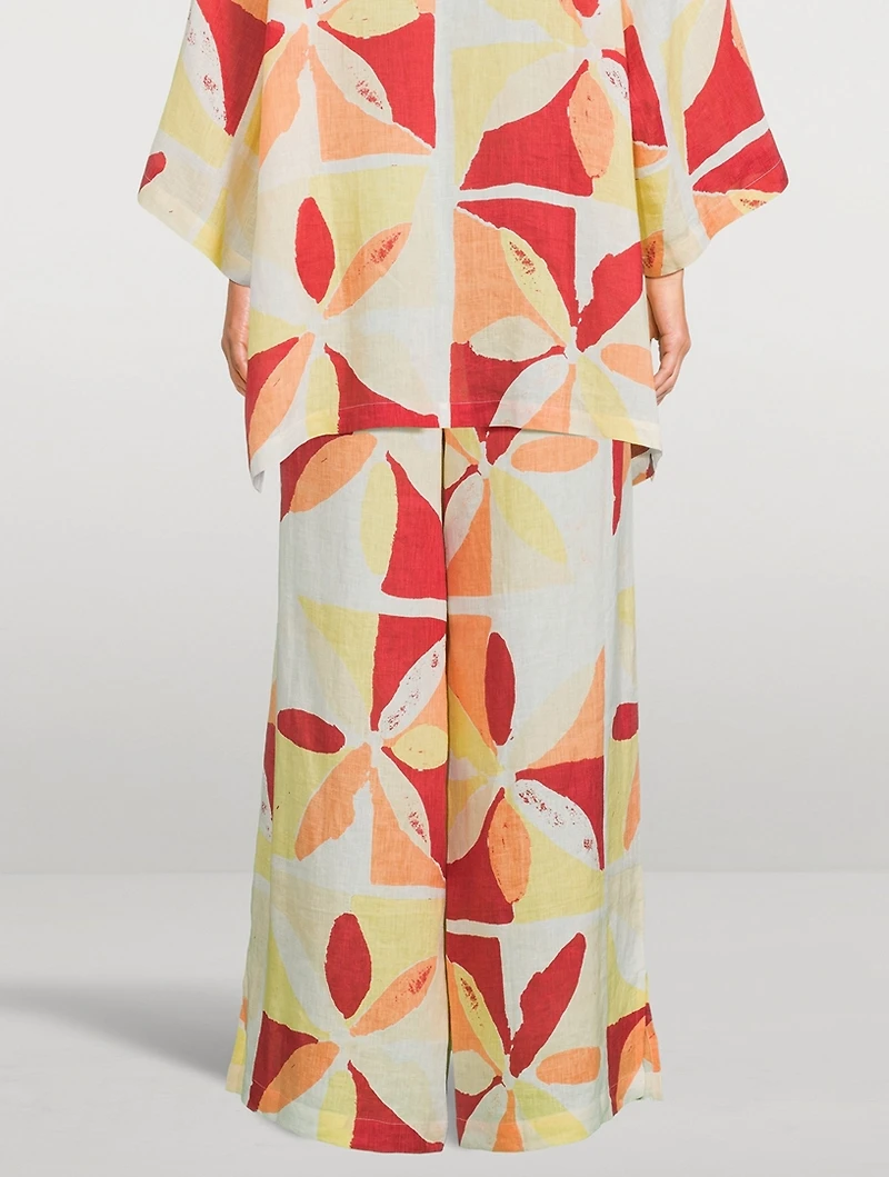 Linen Pants Sunset Tile Print