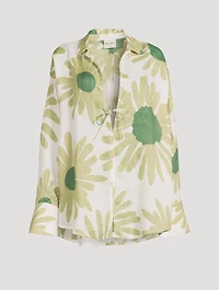 Linen Tie Shirt Aloe Flower Print