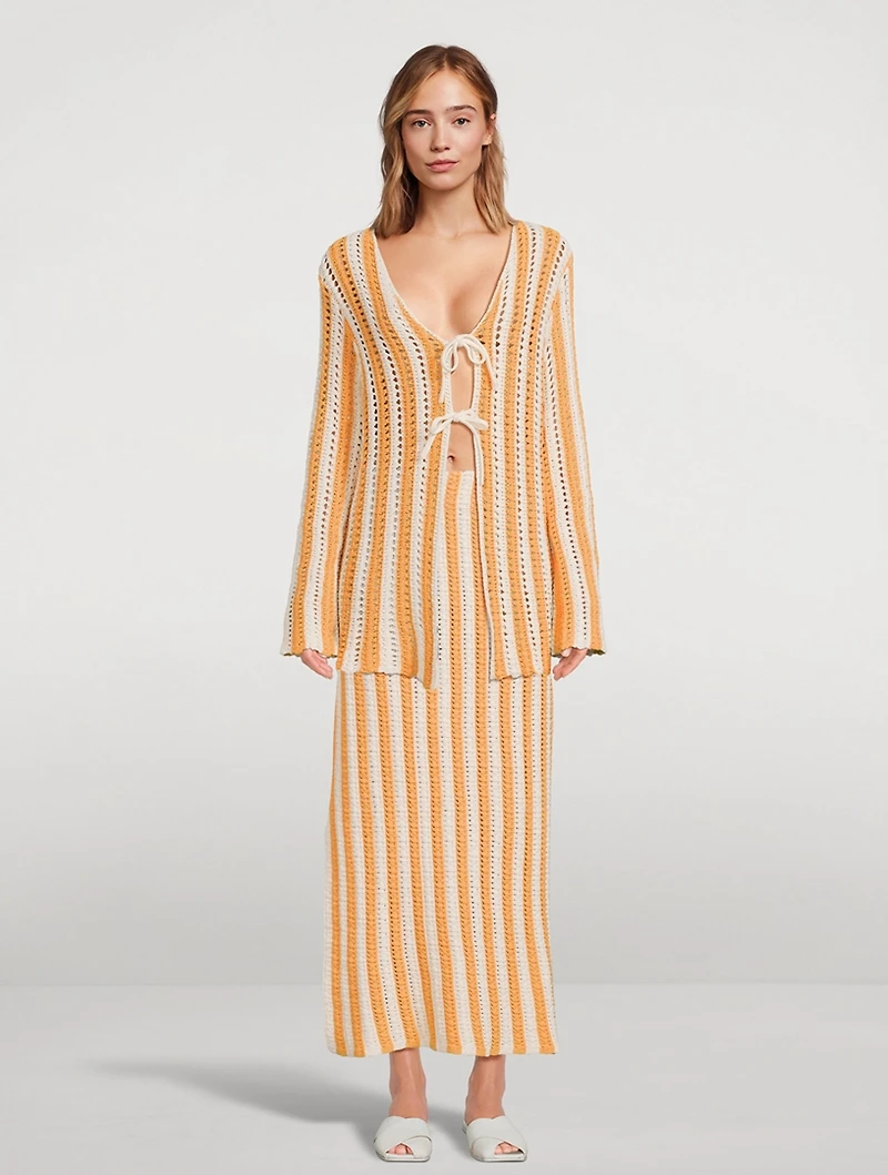 Knit Tie-Front Top Golden Stripe