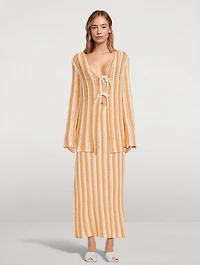 Knit Tie-Front Top Golden Stripe