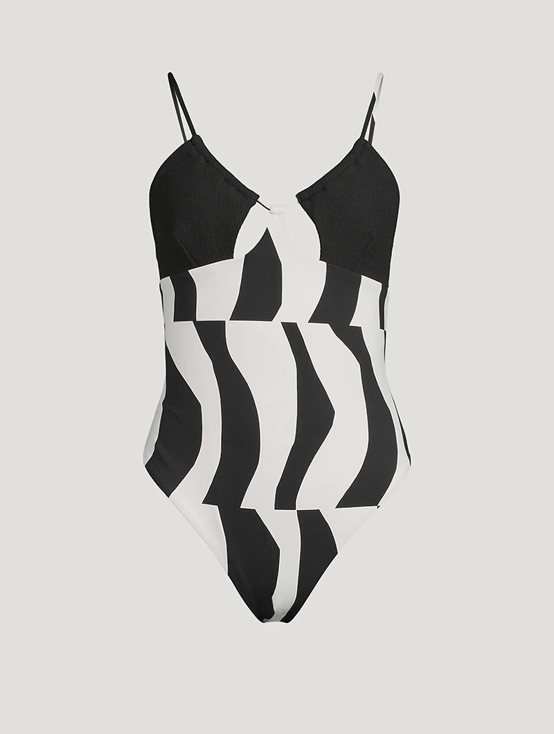 One-Piece Swimsuit Splice Print