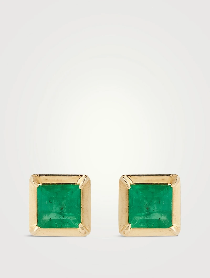 Cléo Carré 14K Gold Square Stud Earrings With Emeralds