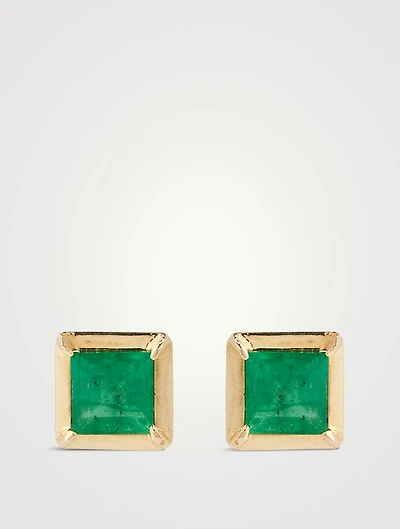 Cléo Carré 14K Gold Square Stud Earrings With Emeralds