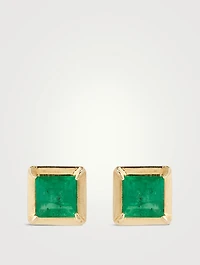 Cléo Carré 14K Gold Square Stud Earrings With Emeralds