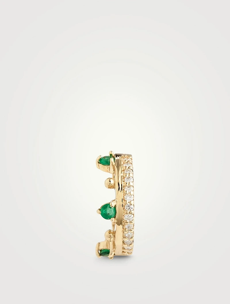 Cléo 14K Gold Pavé Crown Ear Cuff With Emerald And Diamonds