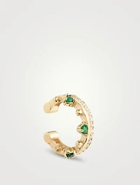 Cléo 14K Gold Pavé Crown Ear Cuff With Emerald And Diamonds