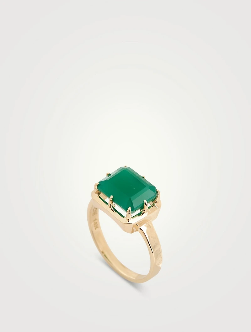 Cléo Daniela 14K Gold Emerald Cut Ring With Green Onyx