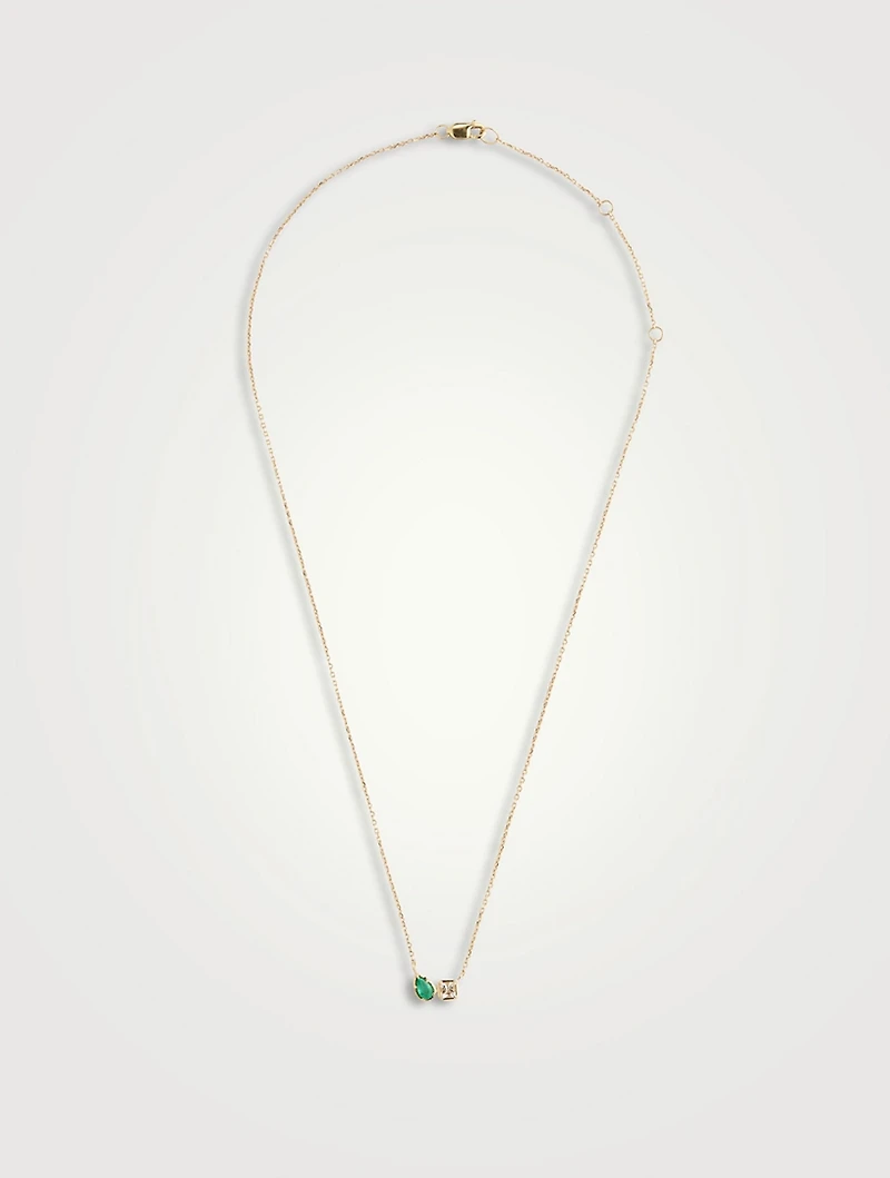 Mélia Toi Et Moi 14K Gold Necklace With Clear Topaz And Emerald