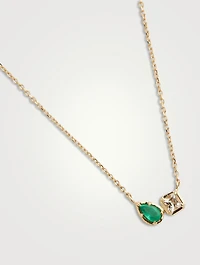 Mélia Toi Et Moi 14K Gold Necklace With Clear Topaz And Emerald