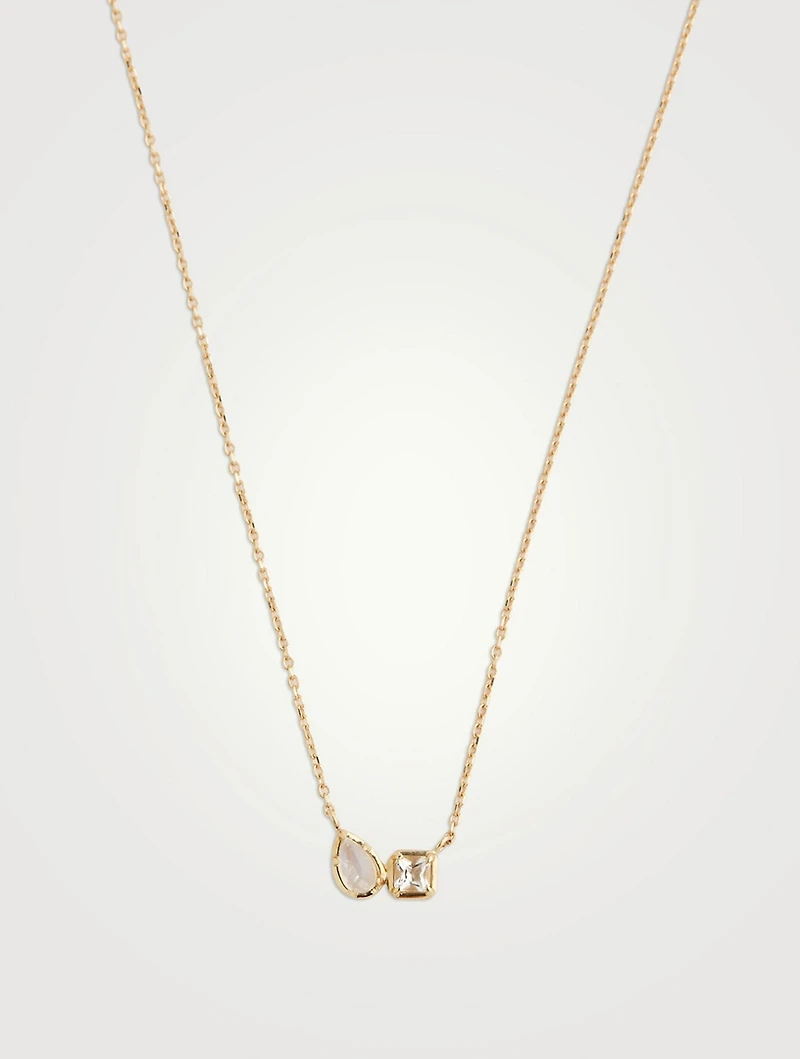 Mélia Toi Et Moi 14K Gold Necklace With Clear Topaz And Moonstone