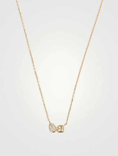Mélia Toi Et Moi 14K Gold Necklace With Clear Topaz And Moonstone