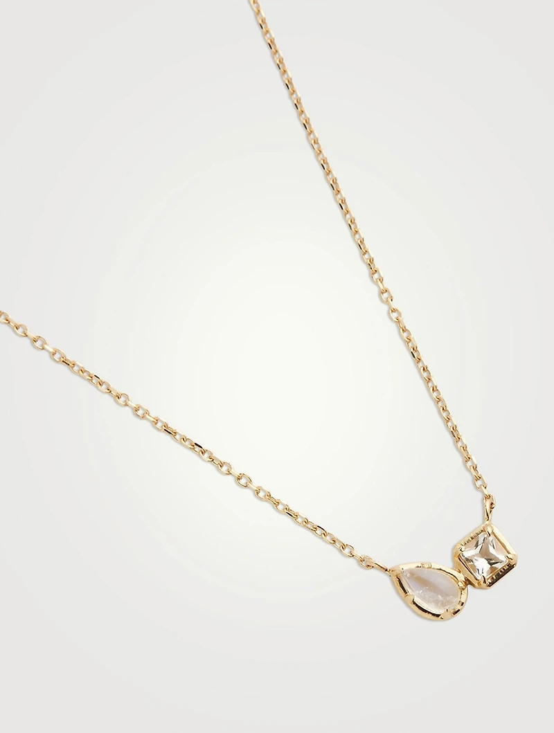 Mélia Toi Et Moi 14K Gold Necklace With Clear Topaz And Moonstone