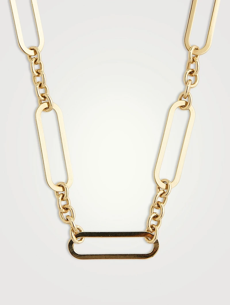 14K Gold Open Link Paper Clip Chain Necklace