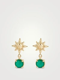 Aztec 14K Gold Solid Luna Green Onyx Drop Earrings With Green Onyx