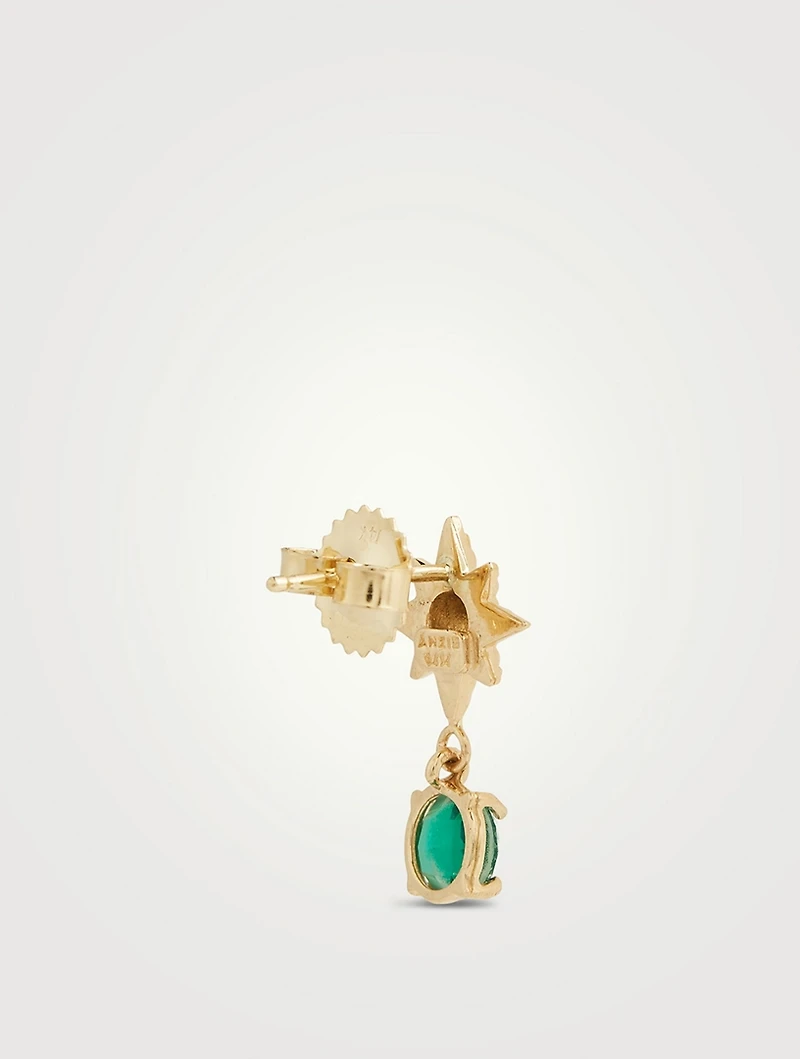 Aztec 14K Gold Solid Luna Green Onyx Drop Earrings With Green Onyx