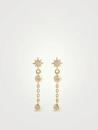 Aztec 14K Gold Single Chain Diamond Drop Earring