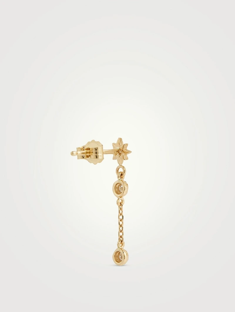 Aztec 14K Gold Single Chain Diamond Drop Earring