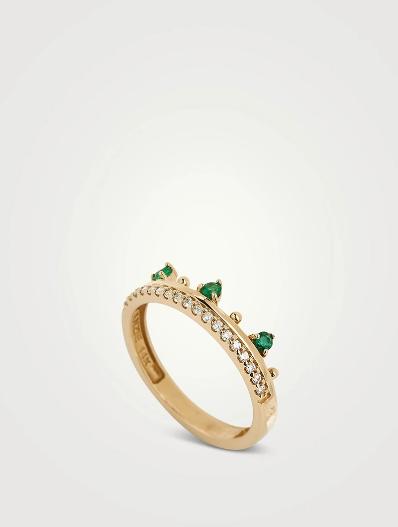 Cléo 14K Gold Pavé Crown Ring With Emerald And Diamonds