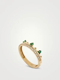 Cléo 14K Gold Pavé Crown Ring With Emerald And Diamonds