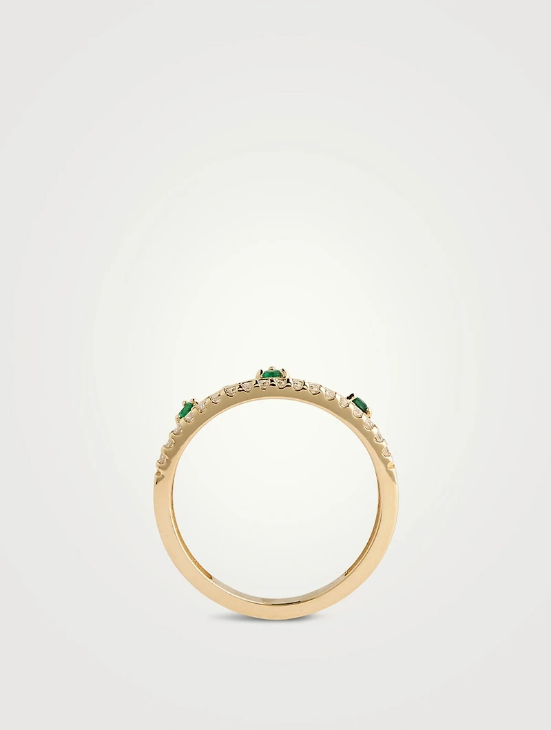 Cléo 14K Gold Pavé Crown Ring With Emerald And Diamonds