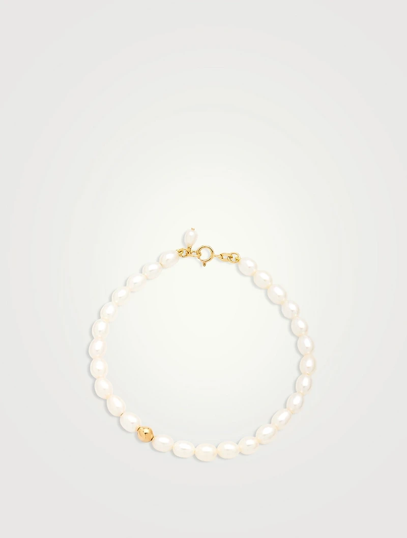 14K Gold Oval Pearl Gold Nugget Bracelet
