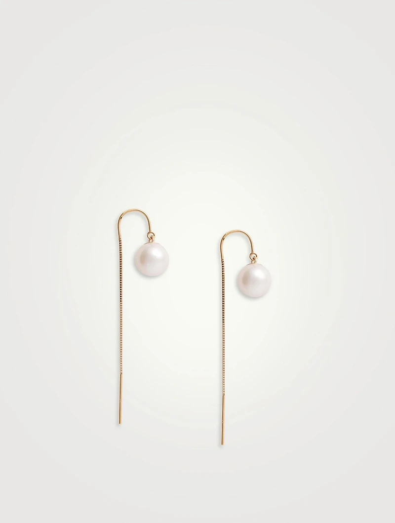 14K Gold Pearl Drop Threader Earrings