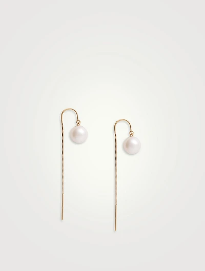14K Gold Pearl Drop Threader Earrings
