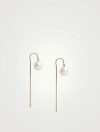 14K Gold Pearl Drop Threader Earrings