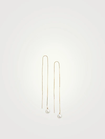 14K Gold Long Pearl Threader Earrings