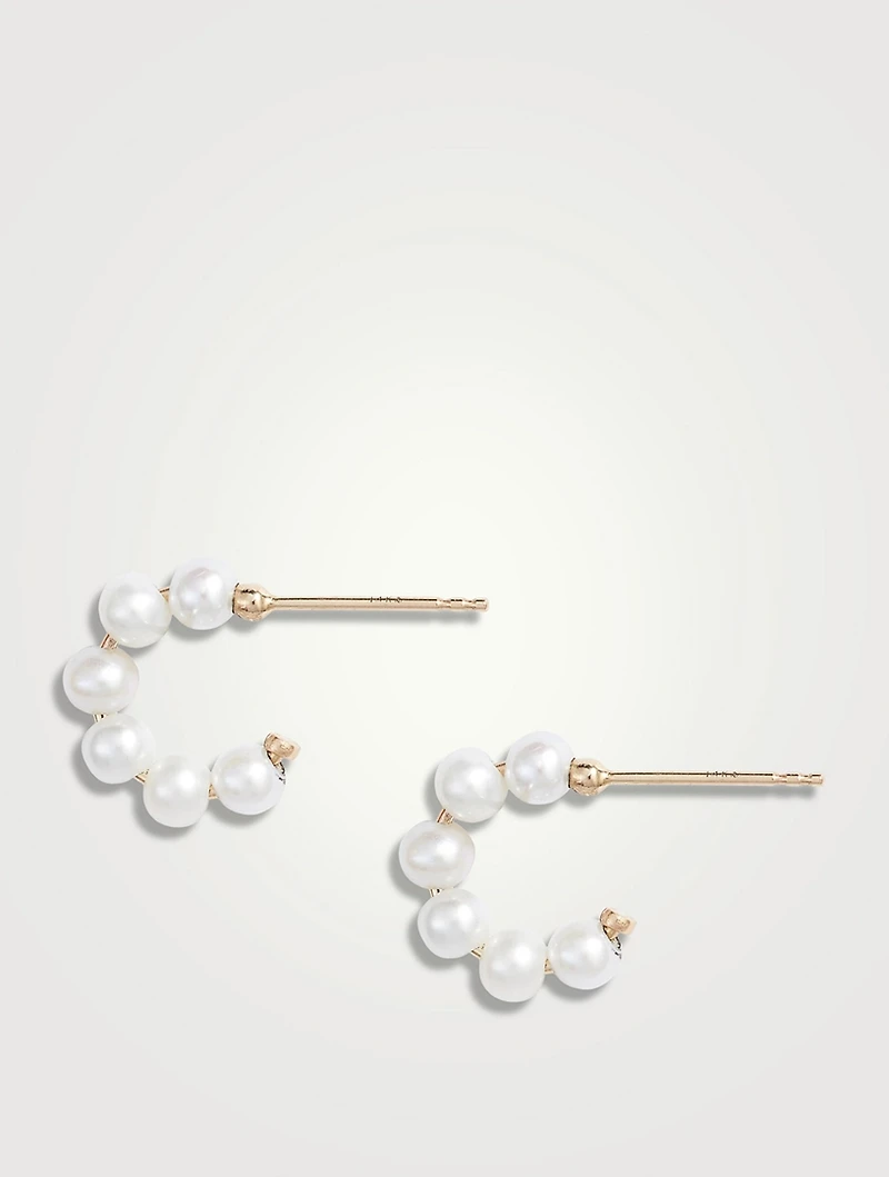 14K Gold Mini Baby Pearl Huggie Hoop Earrings