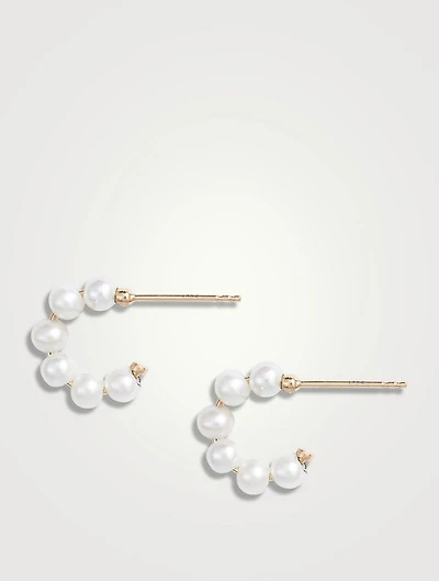 14K Gold Mini Baby Pearl Huggie Hoop Earrings