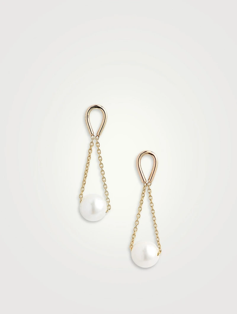 14K Gold Pearl Hourglass Earrings