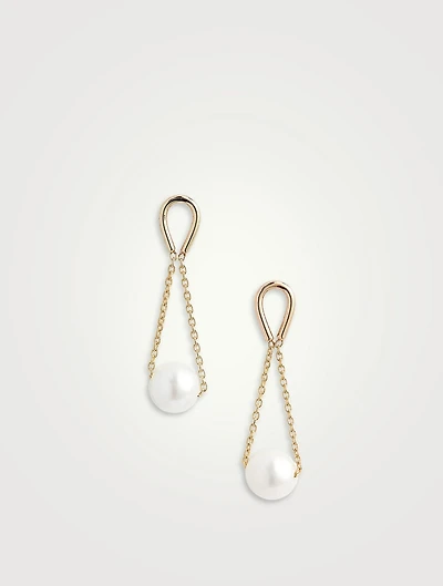 14K Gold Pearl Hourglass Earrings