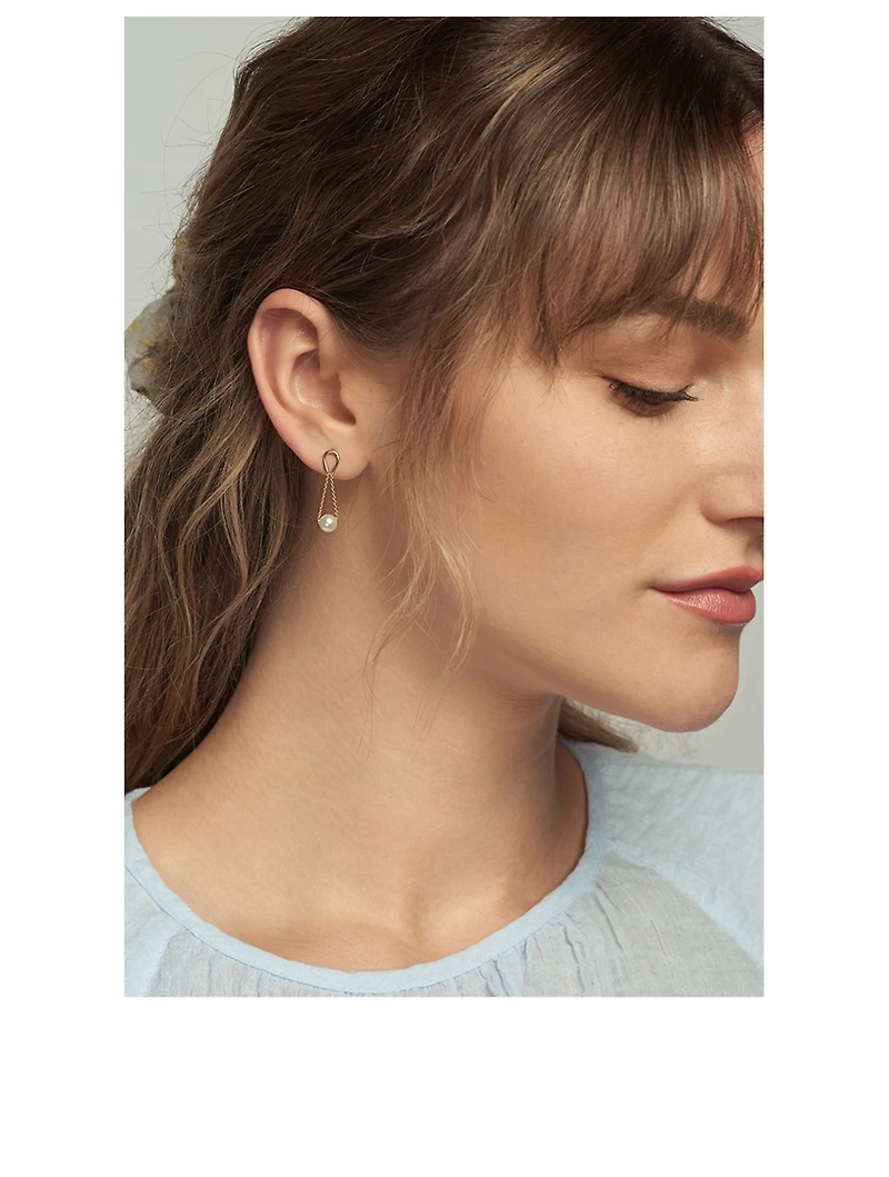 14K Gold Pearl Hourglass Earrings