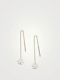 14K Gold Pearl Flower Threader Earrings