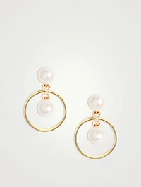 14K Gold Duo Pearl Circle Dangle Earrings