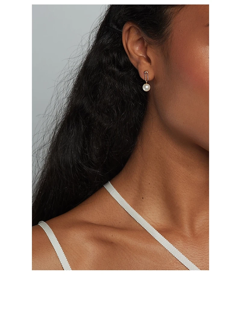 14K Gold Dot Link Pearl Earrings