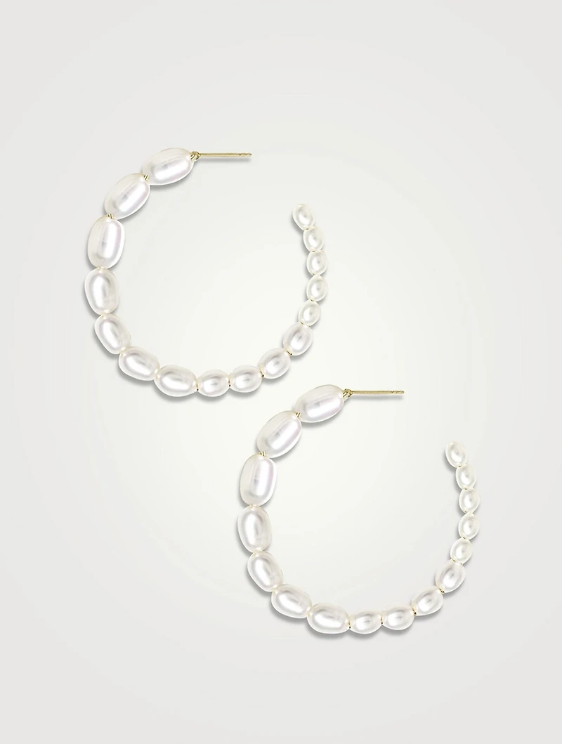14K Gold Gradual Keshi Pearl Large Hoop Earrings