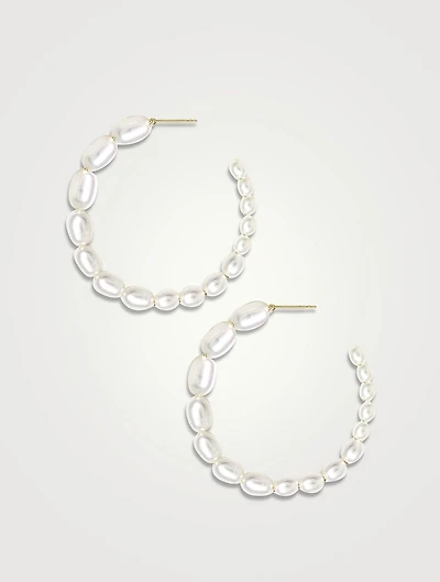 14K Gold Gradual Keshi Pearl Large Hoop Earrings