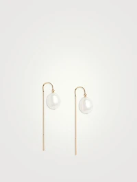 14K Gold Oval Pearl Threader Earrings