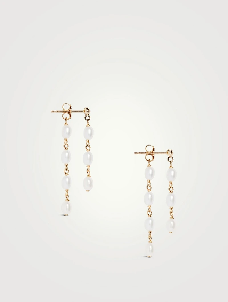 14K Gold Petite Oval Pearl Dangle Jacket Earrings