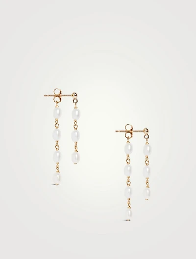 14K Gold Petite Oval Pearl Dangle Jacket Earrings