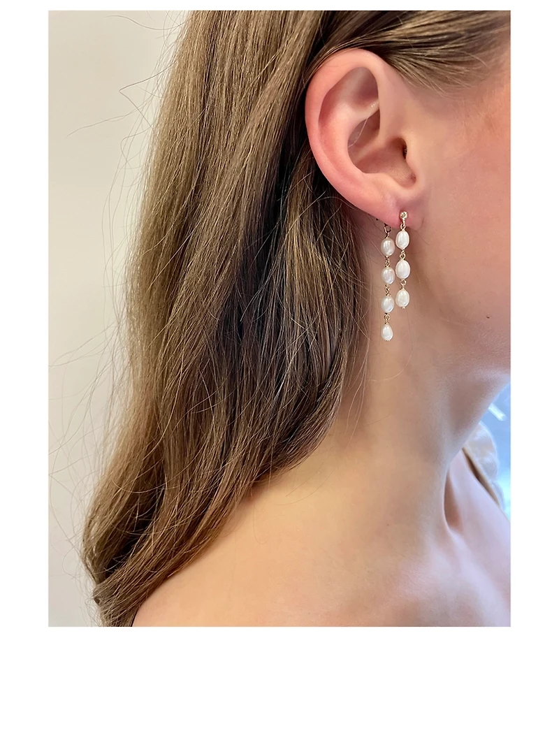 14K Gold Petite Oval Pearl Dangle Jacket Earrings