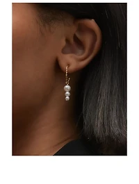 14K Gold Triple Pearl Twisted Hoop Earrings