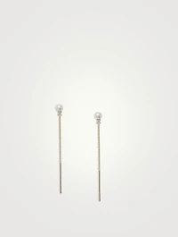 14K Gold Petite Pearl Threader Earrings With Diamonds