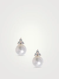 14K Gold Diamond Trio Pearl Stud Earrings