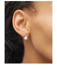14K Gold Diamond Trio Pearl Stud Earrings