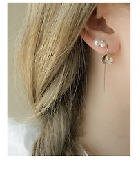 14K Gold Double Pearl Stud Earrings With Diamonds