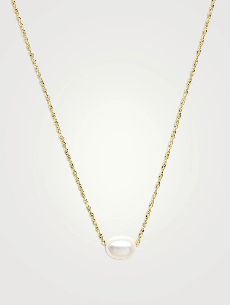 14K Gold Oval Pearl Pendant Necklace