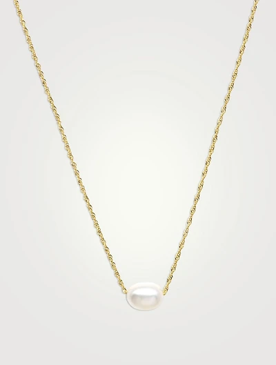 14K Gold Oval Pearl Pendant Necklace